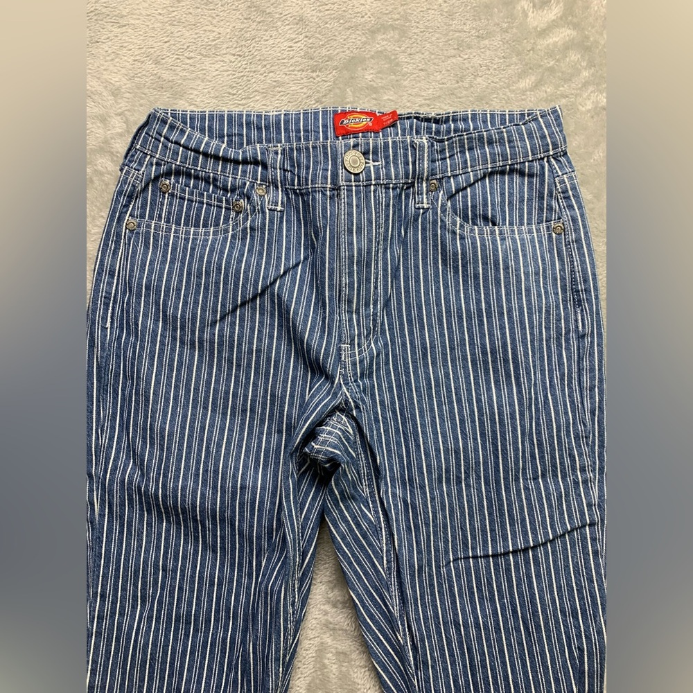Dickies Juniors Striped Skinny Fit Jeans Blue Size 7/28-W28xL30 (K320N)